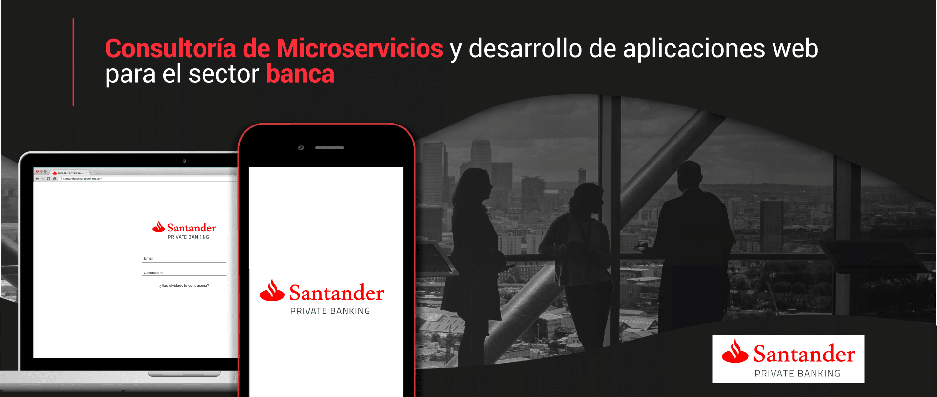 Diapositiva de slider con información sobre el cliente Banco Santander
